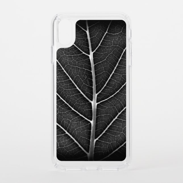 Black and white glowing leaf close-up speck iPhone XS max case (Front)