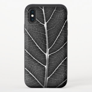 Black and White Glowing Leaf Close-Up iPhone XS Slider Case