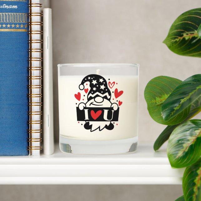Black and White Gnome Red Heart Scented Candle (Shelf)