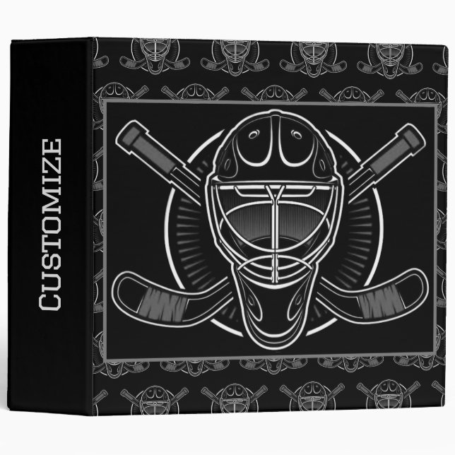 Black And White Goalie Mask 3 Ring Binder (Front/Spine)