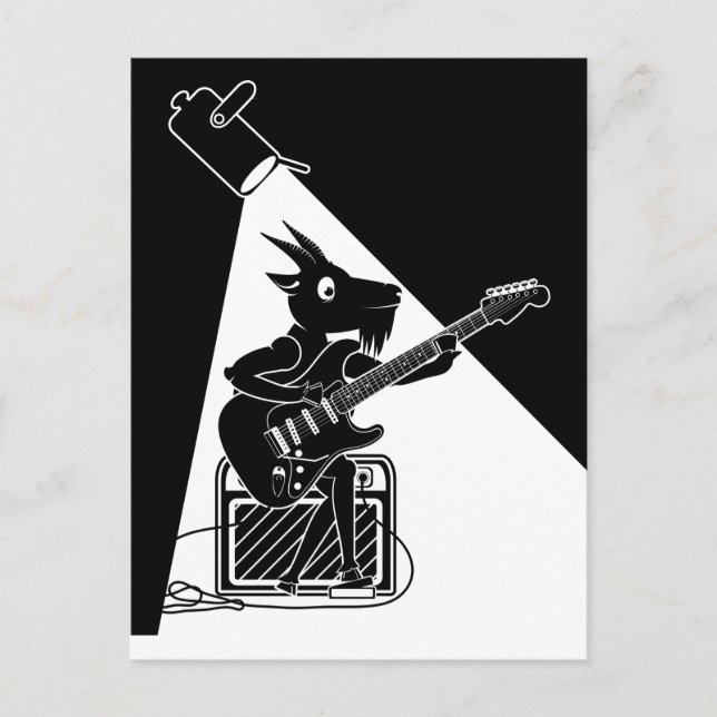 Black and white goat playing guitar postcard (Front)