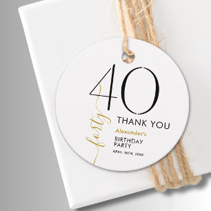 Black and White Gold 40th Birthday Thank You Favor Tags