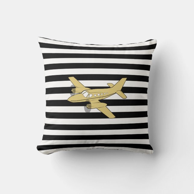 Black and white gold airplane Throw Pillow (Front)