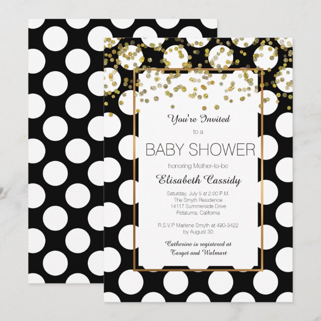Black and White, Gold Baby Shower Invitation (Front/Back)