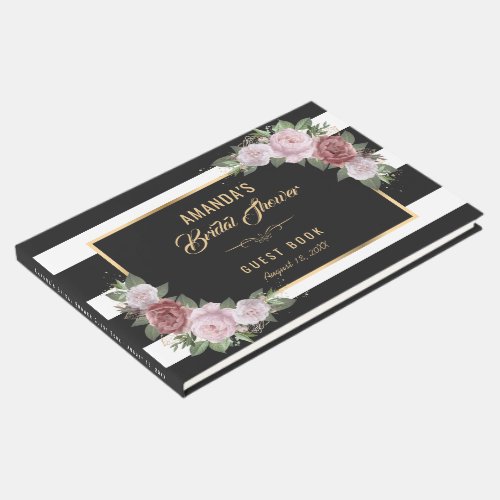 Black and White Gold Blush Floral Bridal Shower Guest Book