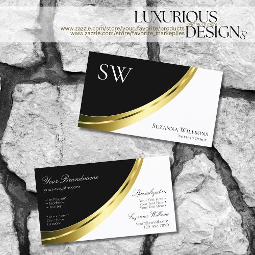 Black and White Gold Decor with Monogram Modern Business Card