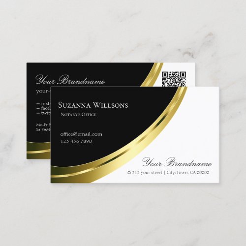 Black and White Gold Decor with QR_Code Modern Business Card