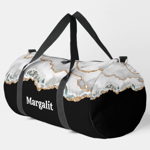 Black and White Gold Faux Glitter Agate Large  Duffle Bag