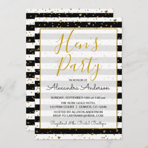 Black and White Gold Foil Hearts Hen's Party Invitation