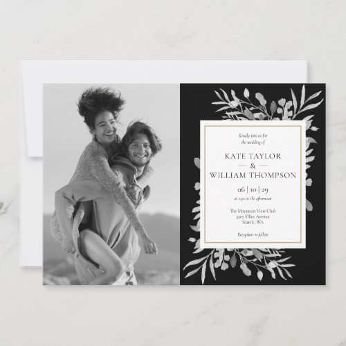 Black And White Gold Foliage Photos Wedding Invita Invitation
