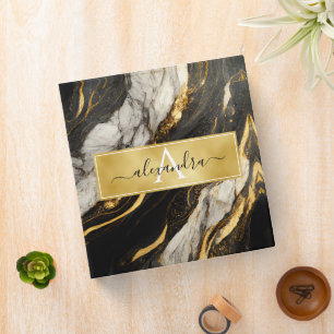 Black and White Gold Marble Modern Elegant 3 Ring Binder