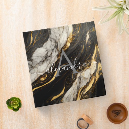 Black and White Gold Marble Modern Elegant 3 Ring Binder