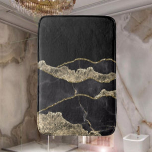 Black and White Gold Marble Modern Elegant Bath Mat