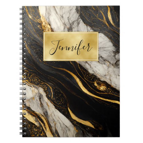 Black and White Gold Marble Modern Elegant Notebook