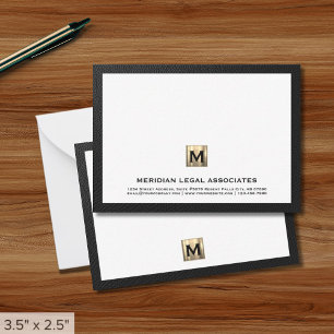 Black and White Gold Monogram Note Card