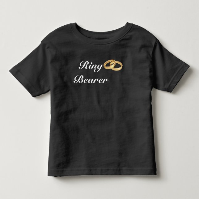 Black and White | Gold Wedding Rings Ring Bearer Toddler T-shirt (Front)