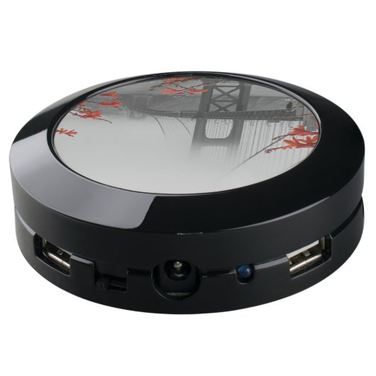 Black and White Golden Gate Bridge USB Charging Station (Angled Back)