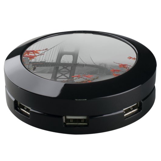 Black and White Golden Gate Bridge USB Charging Station (Angled)