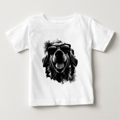 Black and white golden retriever design baby T_Shirt