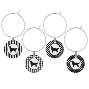 Black and White Golden Retriever Wine Glass Charm