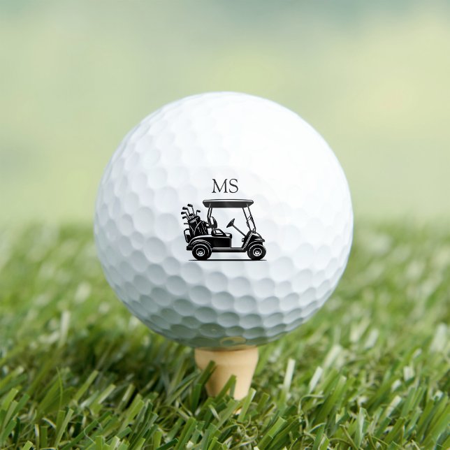 Black and White Golf Cart with Initials Golf Balls (Creator Uploaded)