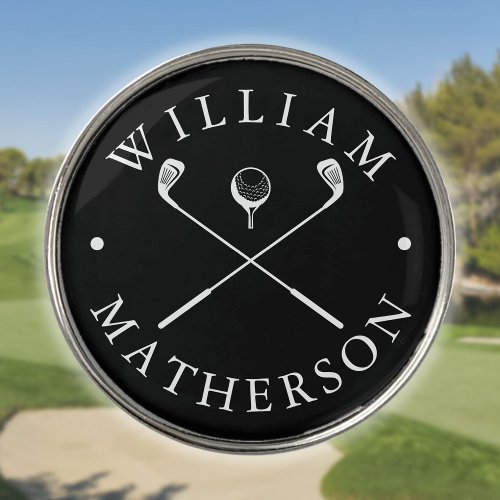 Black And White Golf Clubs Custom Name Golf Ball Marker