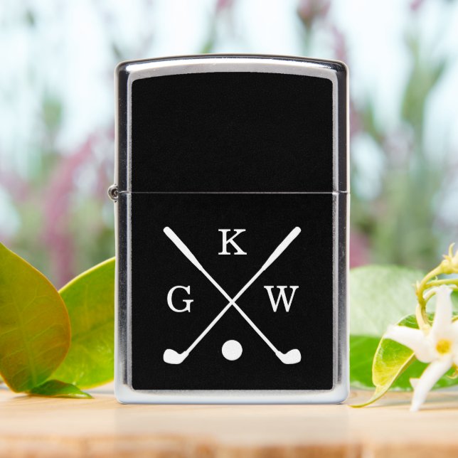 Black and White Golf Clubs Monogram Zippo Lighter (On Table)