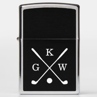 Black and White Golf Clubs Monogram Zippo Lighter