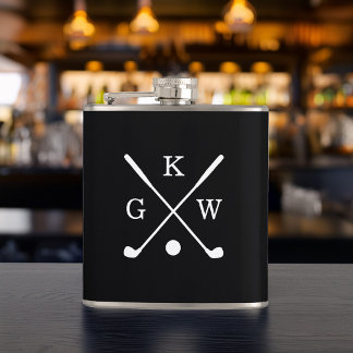 Black and White Golf Clubs Monogrammed Flask
