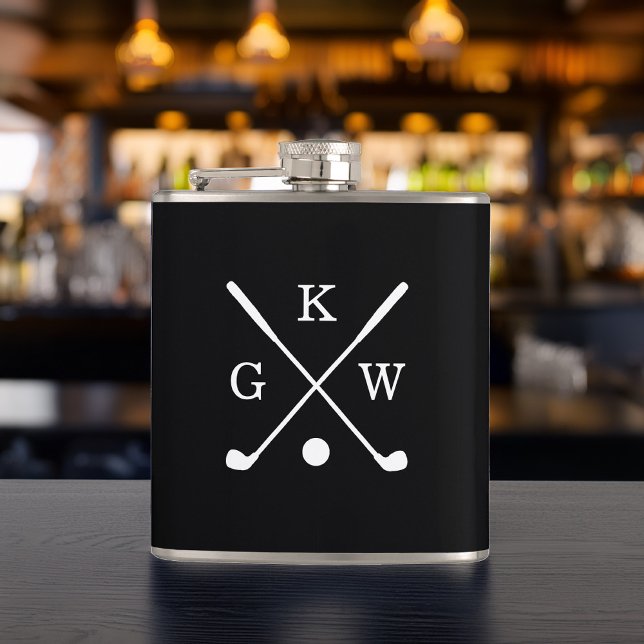 Black and White Golf Clubs Monogrammed Flask (Creator Uploaded)
