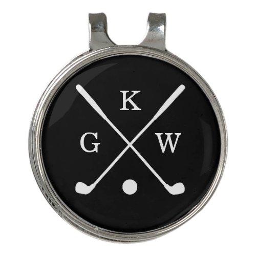 Black and White Golf Clubs Monogrammed Golf Hat Clip