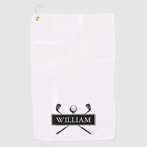 Black And White Golf Clubs Personalized Name Golf Towel