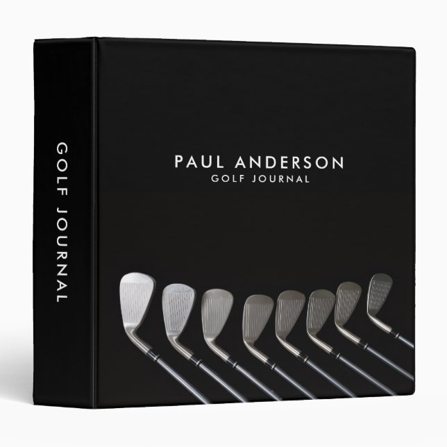 Black And White Golf Journal Perosnalized Name 3 Ring Binder (Front/Spine)