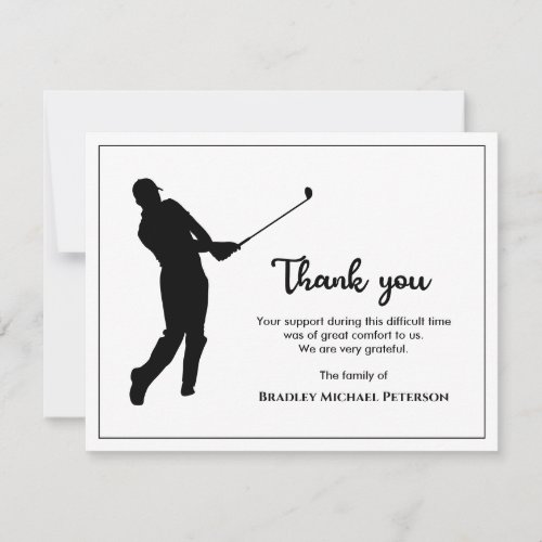 Black And White Golf Minimalist Memorial Funeral Thank You Card