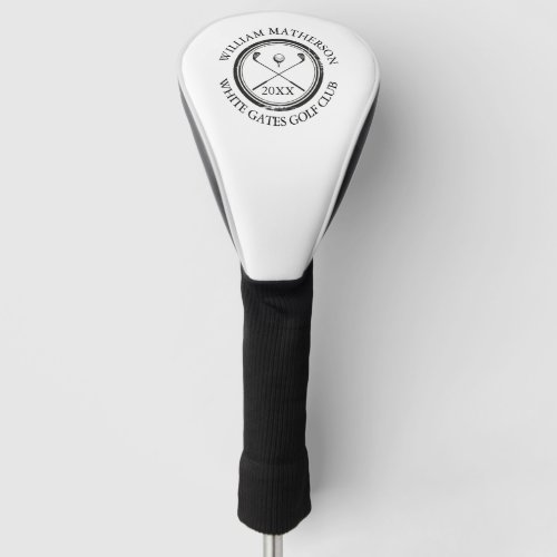 Black and White Golfers Club Name Date Golf Head Cover