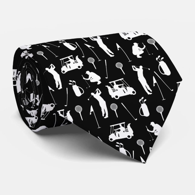Black And White Golfers Neck Tie (Rolled)