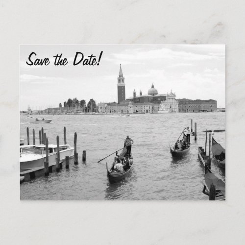 Black and white Gondolier in Venice Announcement Postcard