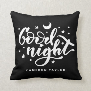 Black and White Good Night Typography Nursery Throw Pillow