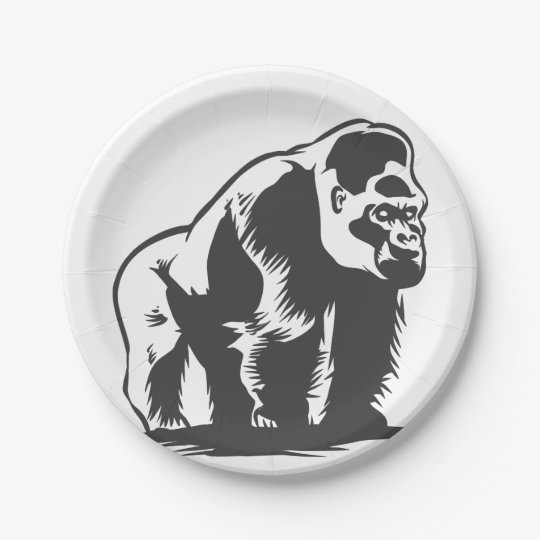 Black and white gorilla illustration paper plate
