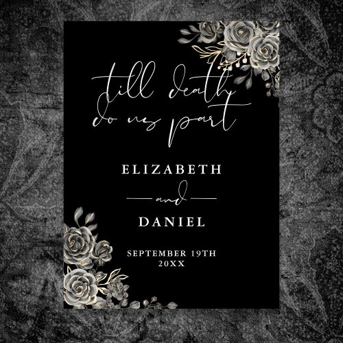 Black And White Goth Roses Floral Wedding Sign