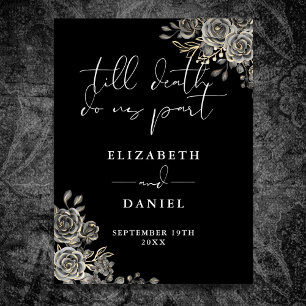 Black And White Goth Roses Floral Wedding Sign