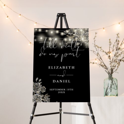 Black And White Goth Roses Lights Wedding Sign