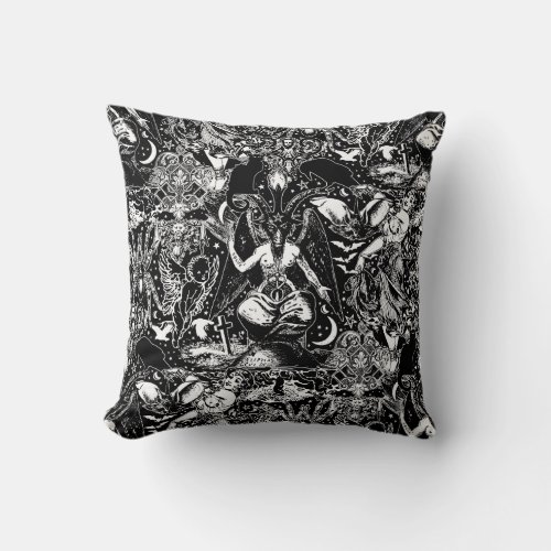Black and White Goth Witchcraft Baphomet Gothic Throw Pillow