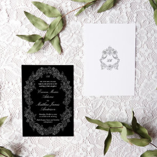 Black and White Gothic Antique Classic Wedding Invitation