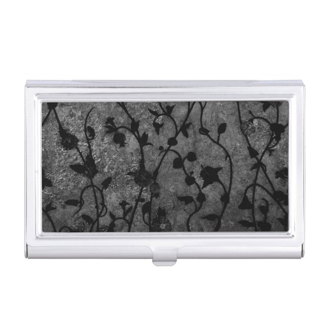 Black and White Gothic Antique Floral Business Card Holder (Front)