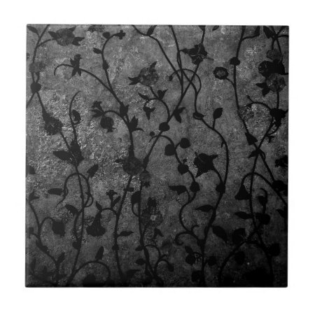 Black And White Gothic Antique Floral Ceramic Tile