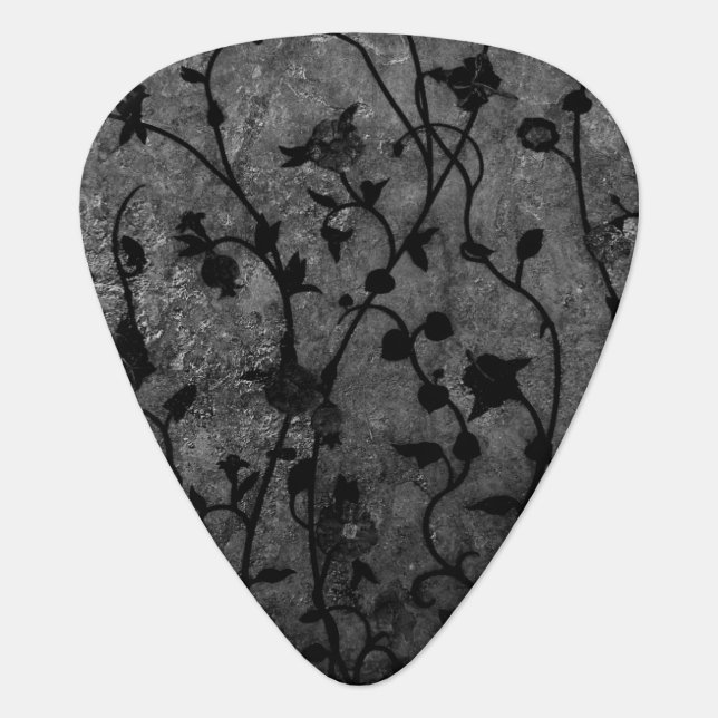 Black and White Gothic Antique Floral Guitar Pick (Front)