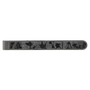 Black and White Gothic Antique Floral Gunmetal Finish Tie Clip