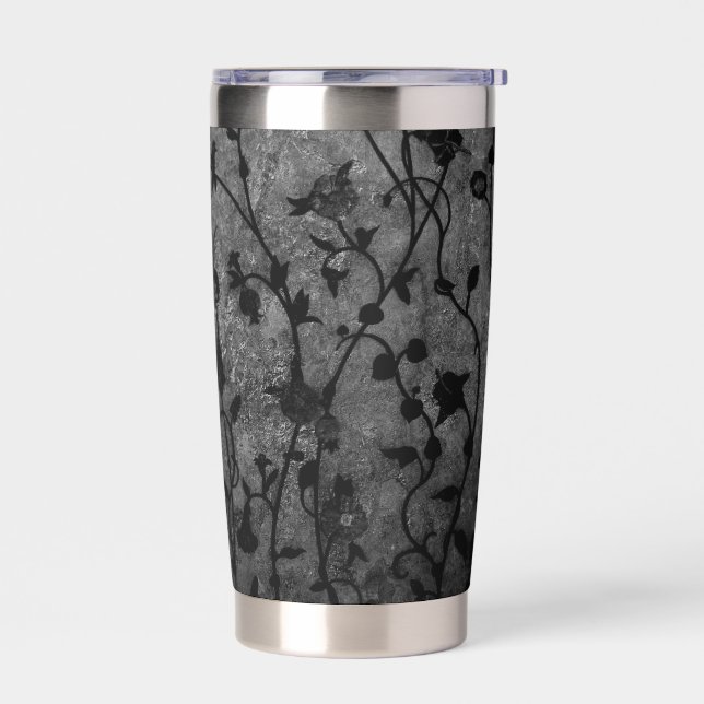 Black and White Gothic Antique Floral Insulated Tumbler (Left)