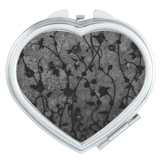 Black and White Gothic Antique Floral Makeup Mirror (Front)